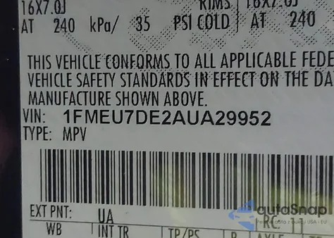 2010 Ford Explorer Xlt z USA, uszkodzony, nr VIN 1FMEU7DE2AUA29952